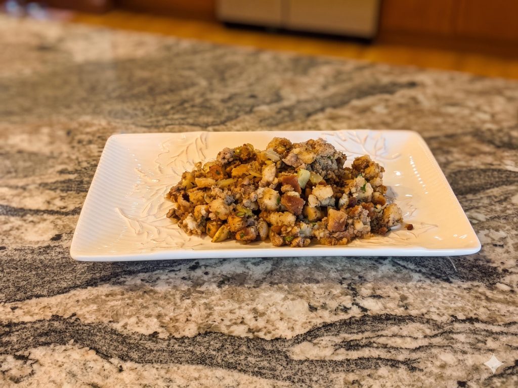 Ground Beef and Sausage Stuffing on a plate