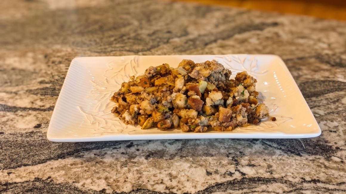 Ground Beef and Sausage Stuffing on a plate