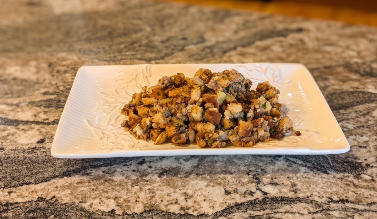 Ground Beef and Sausage Stuffing on a plate
