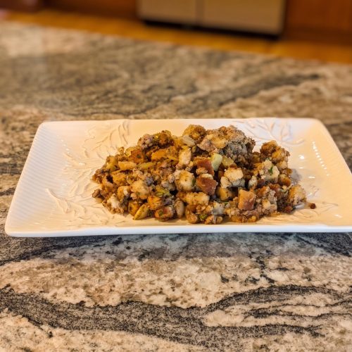 Ground Beef and Sausage Stuffing on a plate