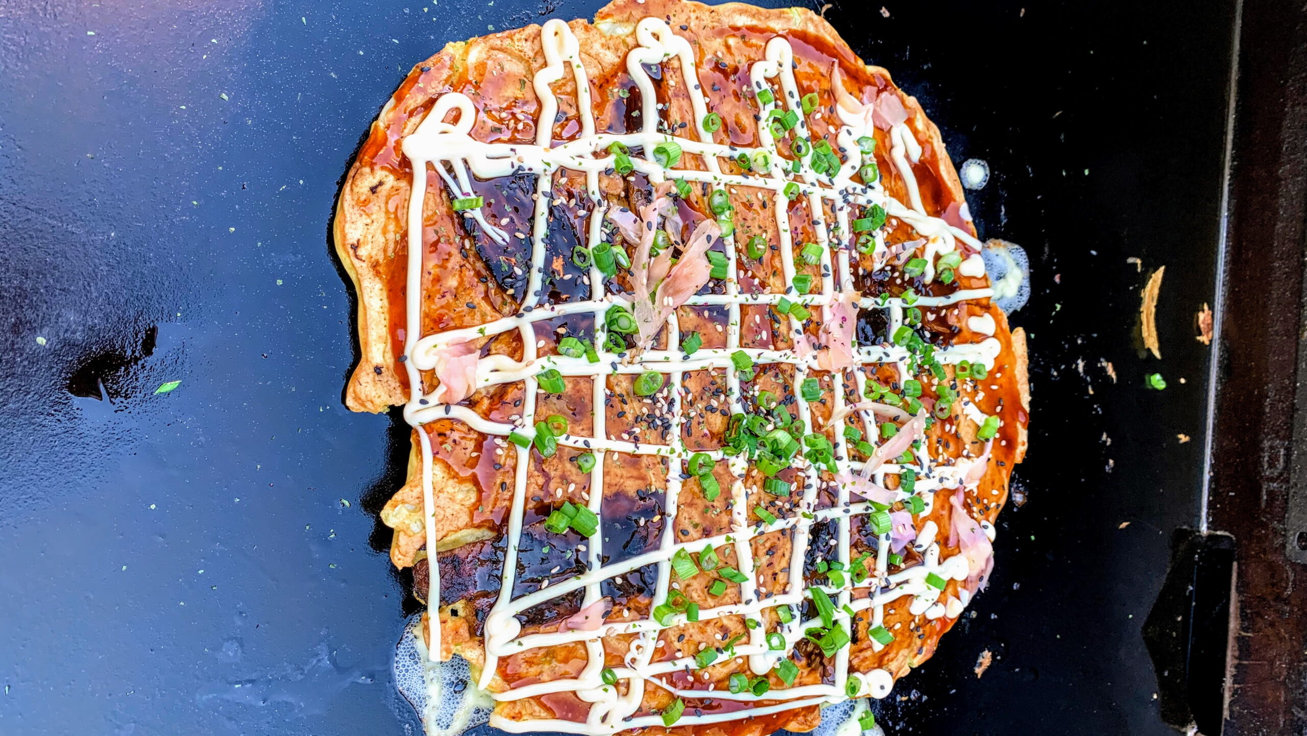 Okonomiyaki on griddle