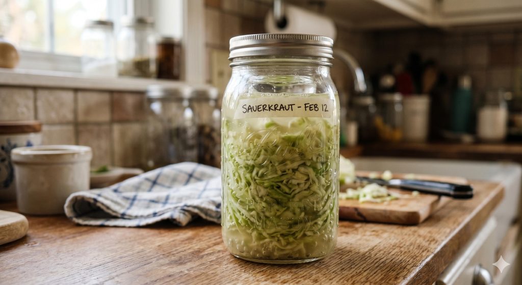 Sauerkraut in a mason jar