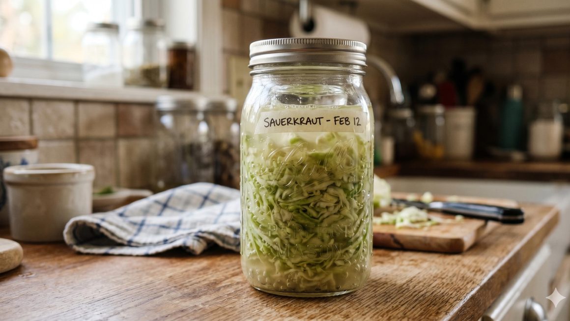 Sauerkraut in a mason jar