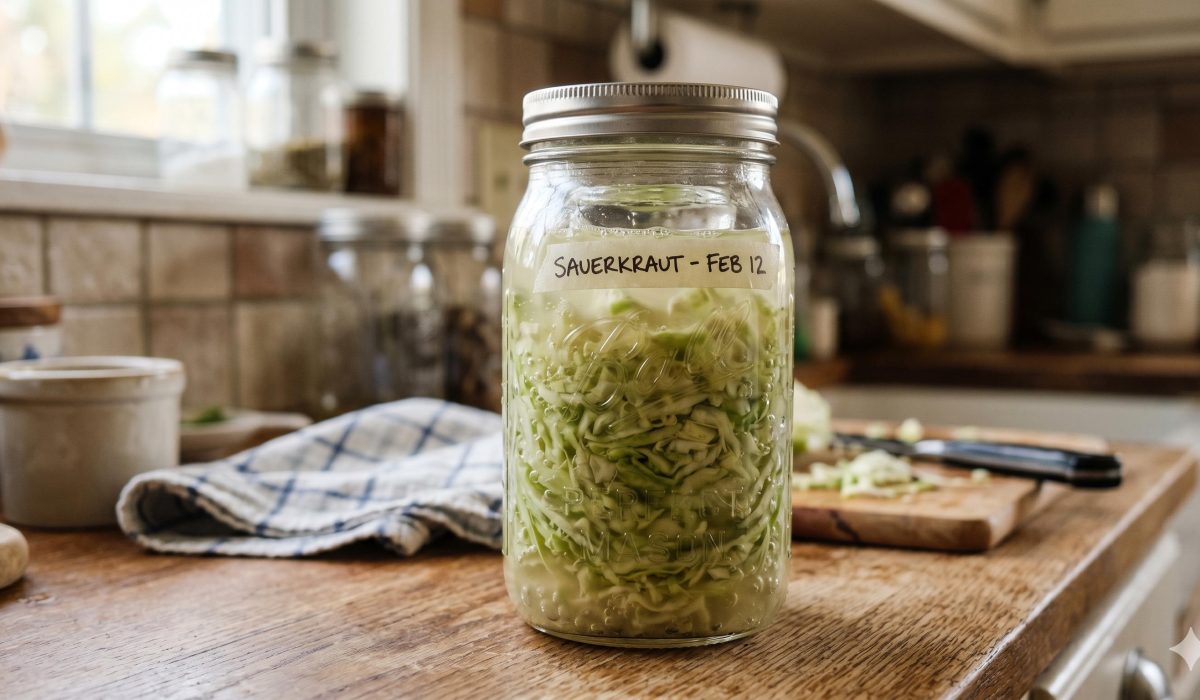 Sauerkraut in a mason jar