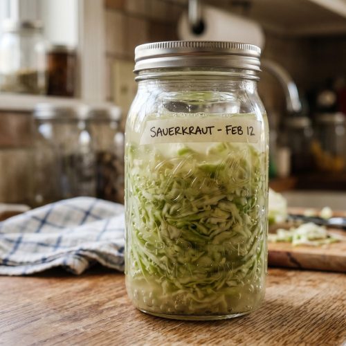 Sauerkraut in a mason jar